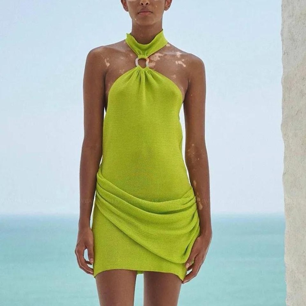SOLD Baobab Collection Neon Green Halter Mini Dress | “ Lyn Mini Dress “